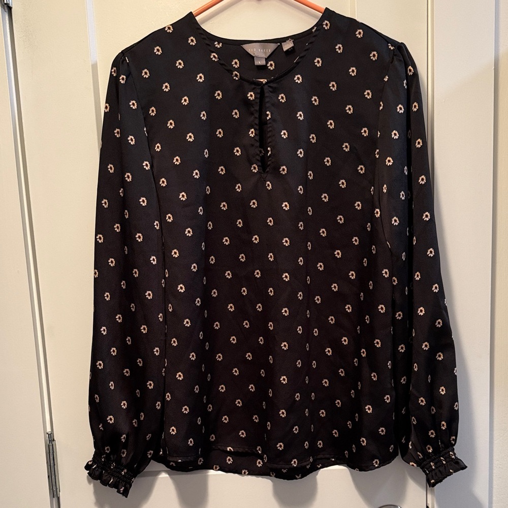 Ted Baker Women's Black Floral Blouse with keyhole size L